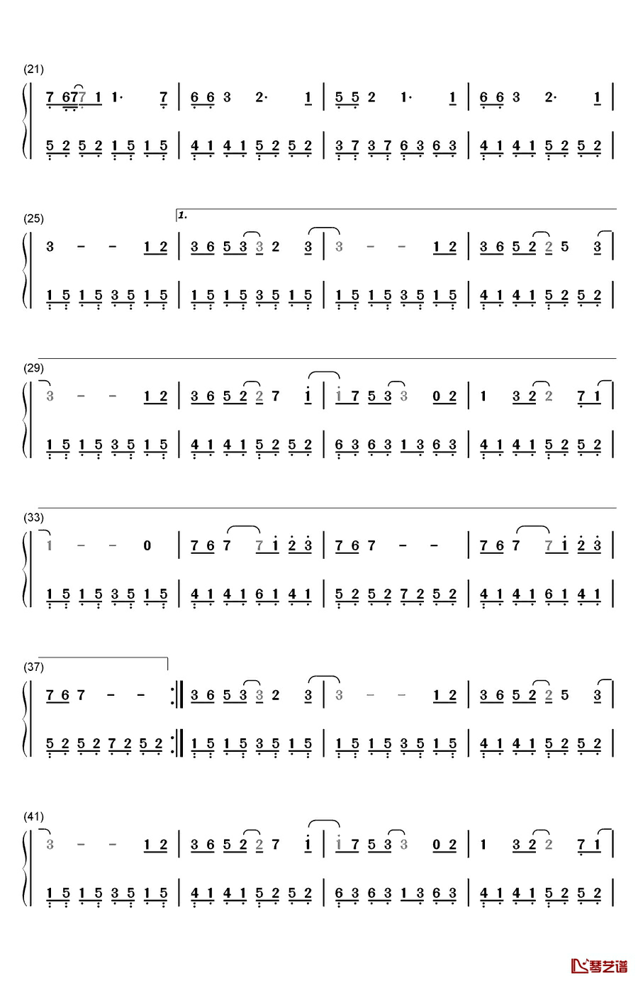 梦里花钢琴简谱-数字双手-张韶涵2
