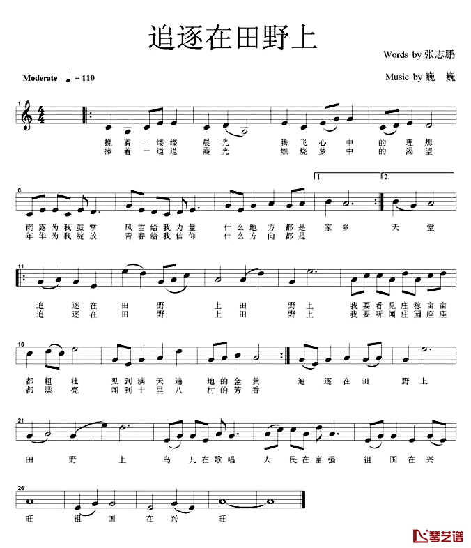 追逐在田野上简谱-线谱版1