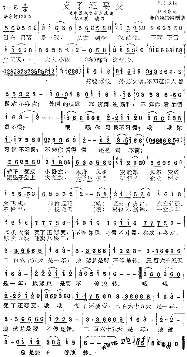 变了还要变《中国潮之夜》选曲简谱1