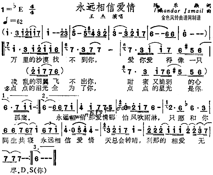 永远相信爱情简谱-王杰演唱1