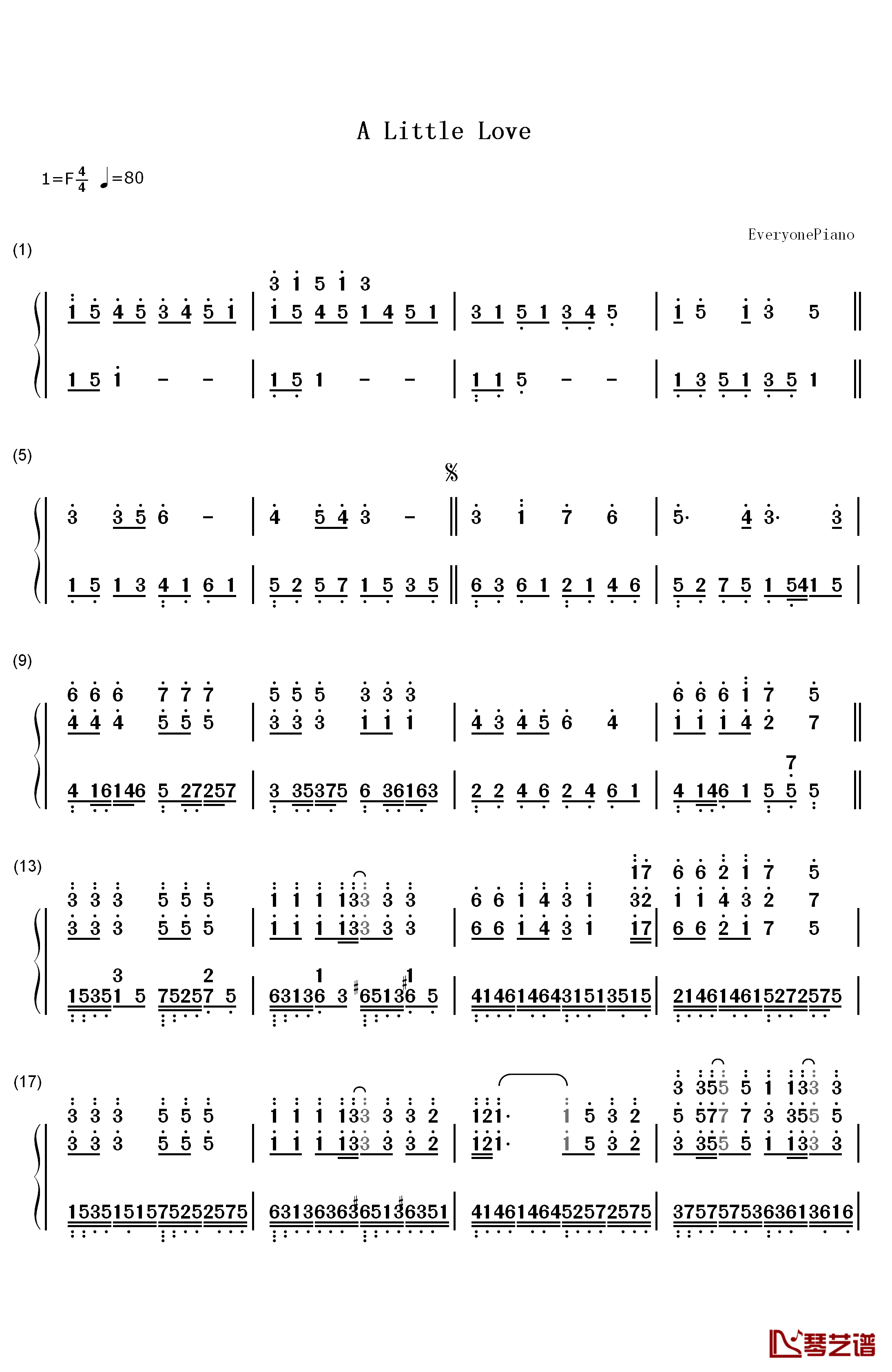 A Little Love钢琴简谱-数字双手-冯曦妤1