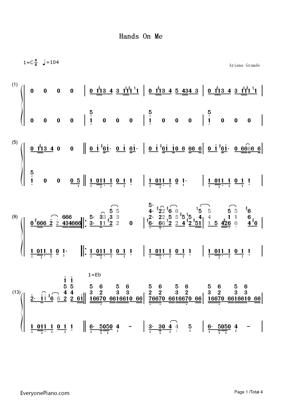 Hands on Me钢琴简谱-数字双手-Ariana Grande1