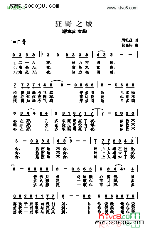 狂野之夜歌曲类简谱简谱-郭富城演唱1