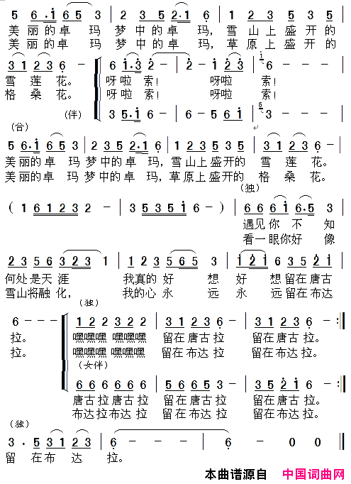 梦中的卓玛版本二简谱1