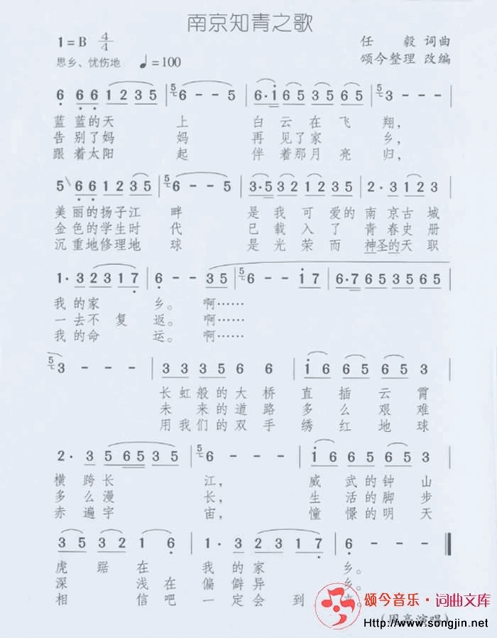 南京知青之歌简谱-颂今音乐演唱-任毅/任毅词曲1