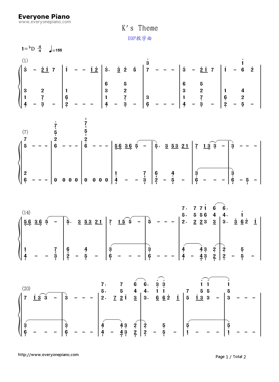K's Theme钢琴简谱-数字双手-GoHands1