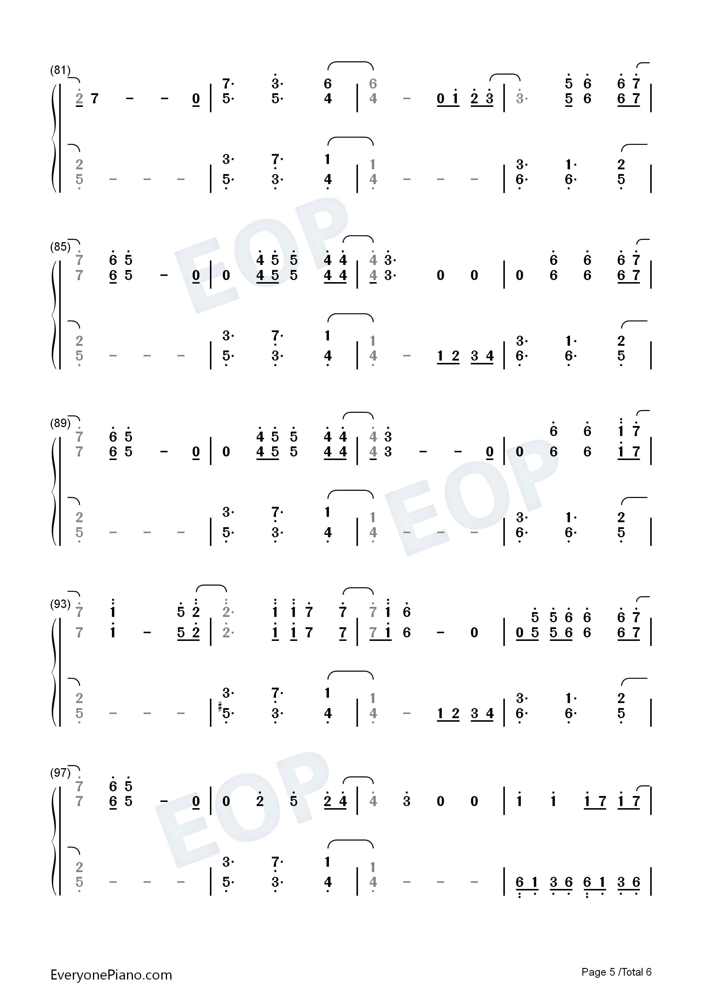 Everything I Wanted钢琴简谱-Billie Eilish演唱5