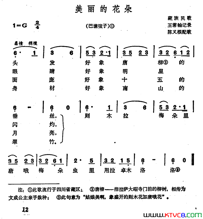 美丽的花朵巴塘弦子简谱1