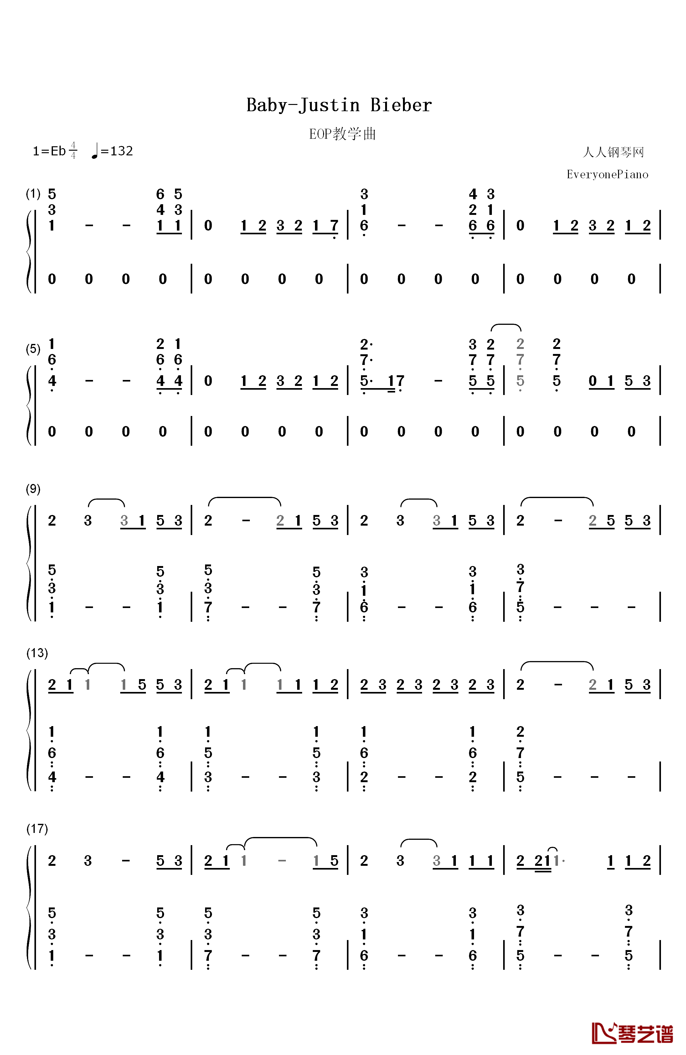 Baby(贾斯汀·比伯)钢琴简谱-数字双手-Justin Bieber 贾斯汀·比伯1