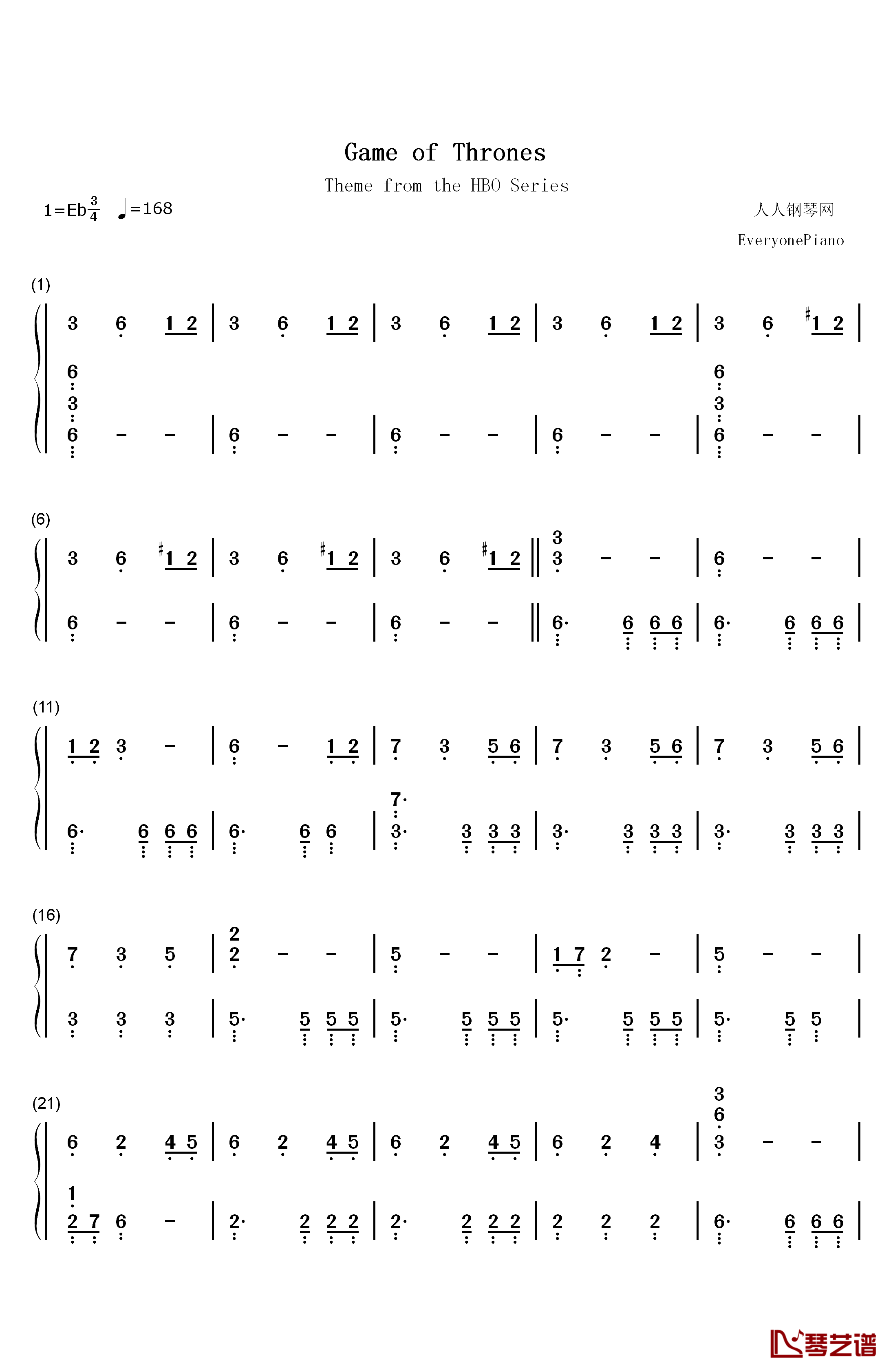 权力的游戏钢琴简谱-数字双手-Ramin Djawadi1