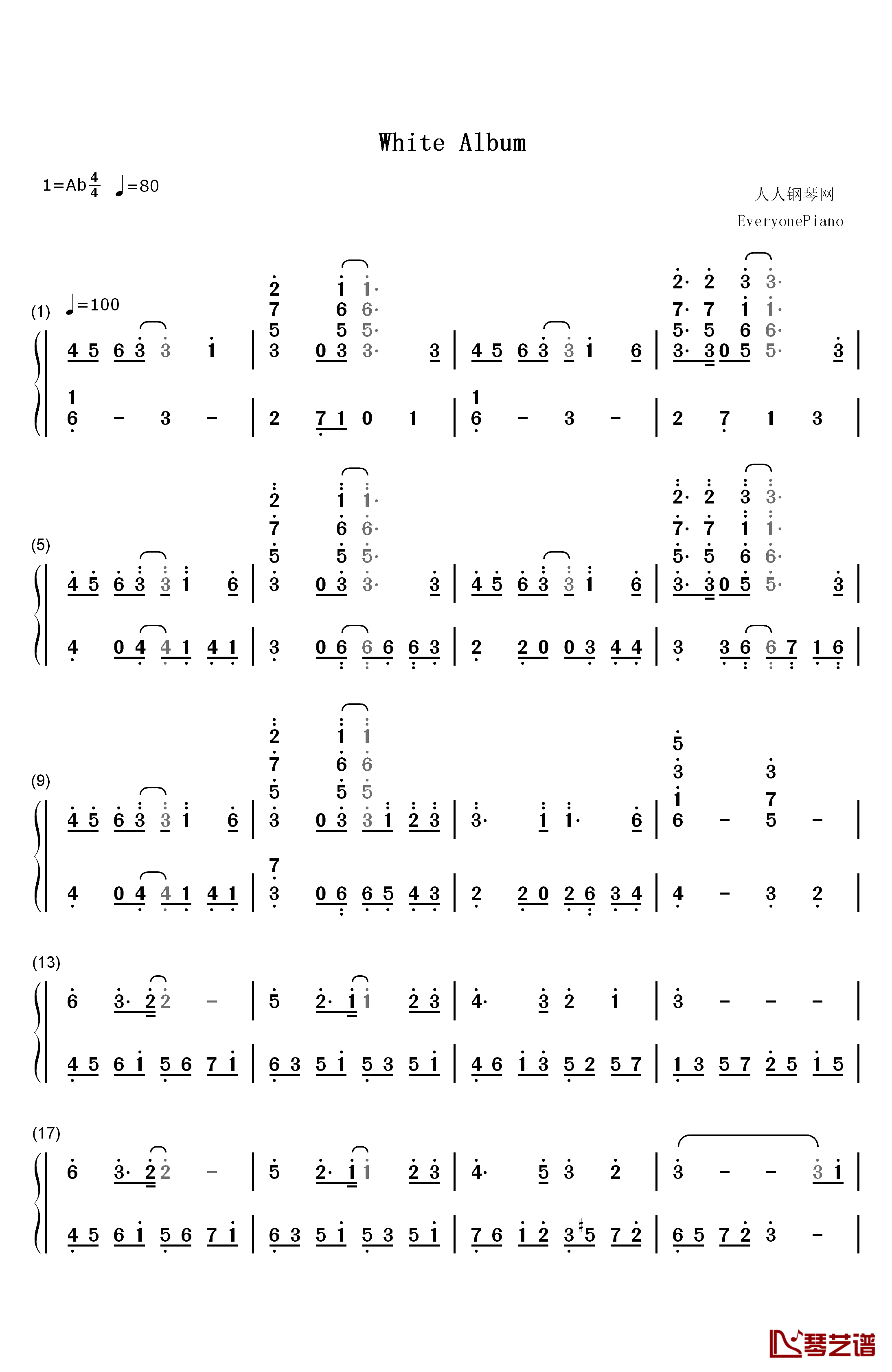 white album钢琴简谱-数字双手-森川由绮(CV:平野绫)1