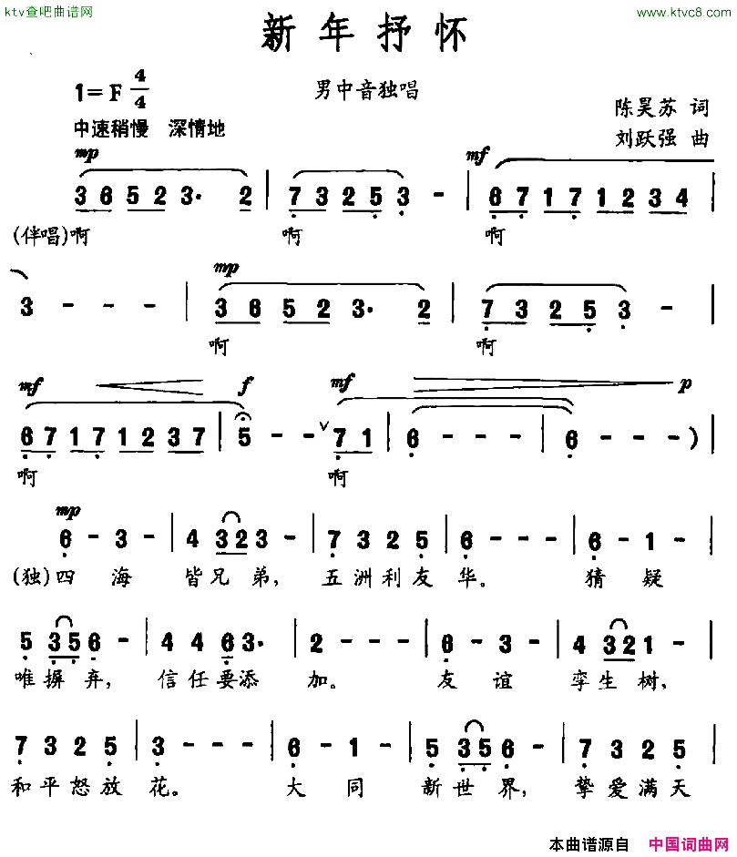 新年抒怀简谱-马金星演唱-陈昊苏/刘跃强词曲1