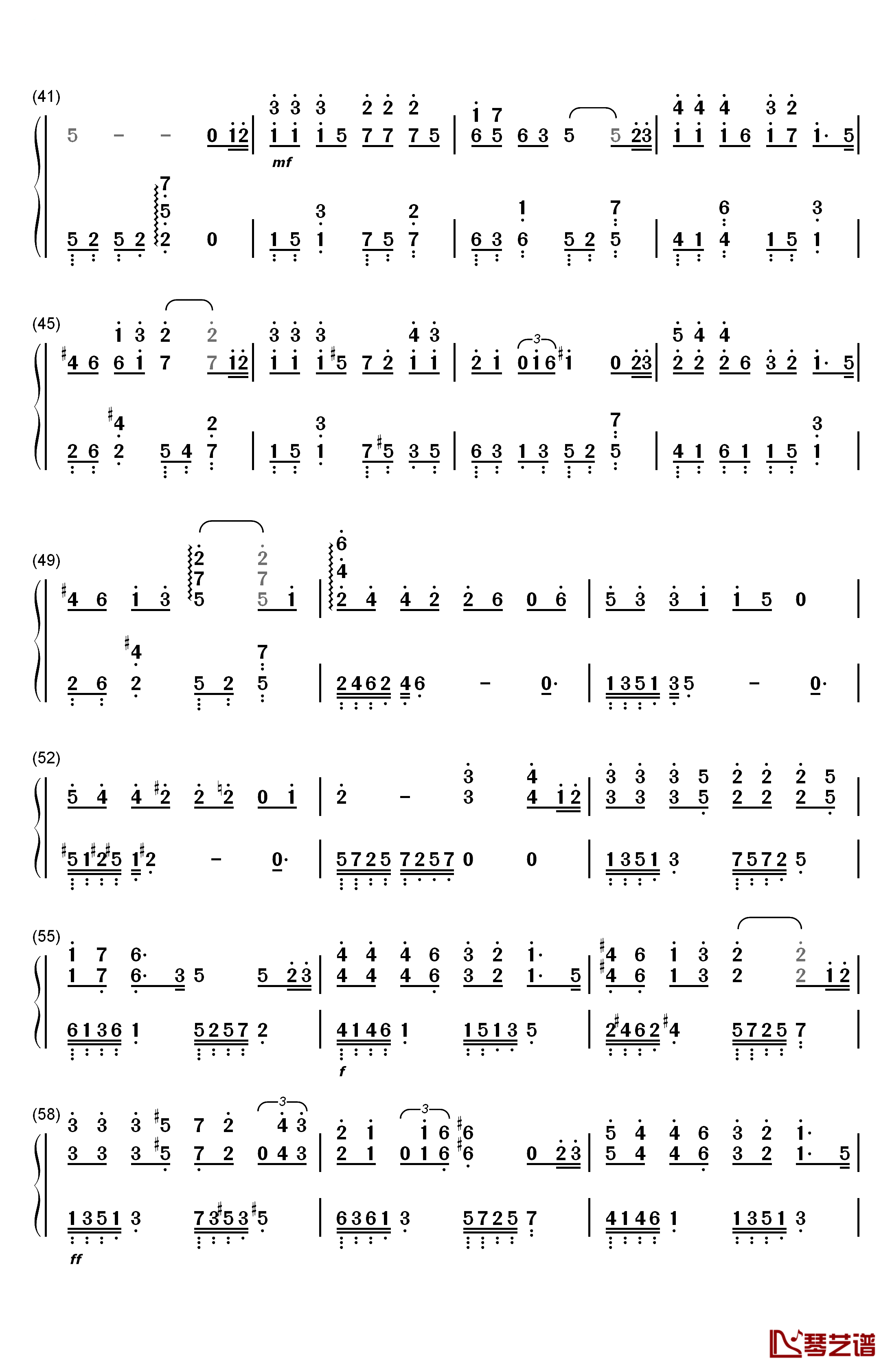 不再见钢琴简谱-数字双手-陈学冬3