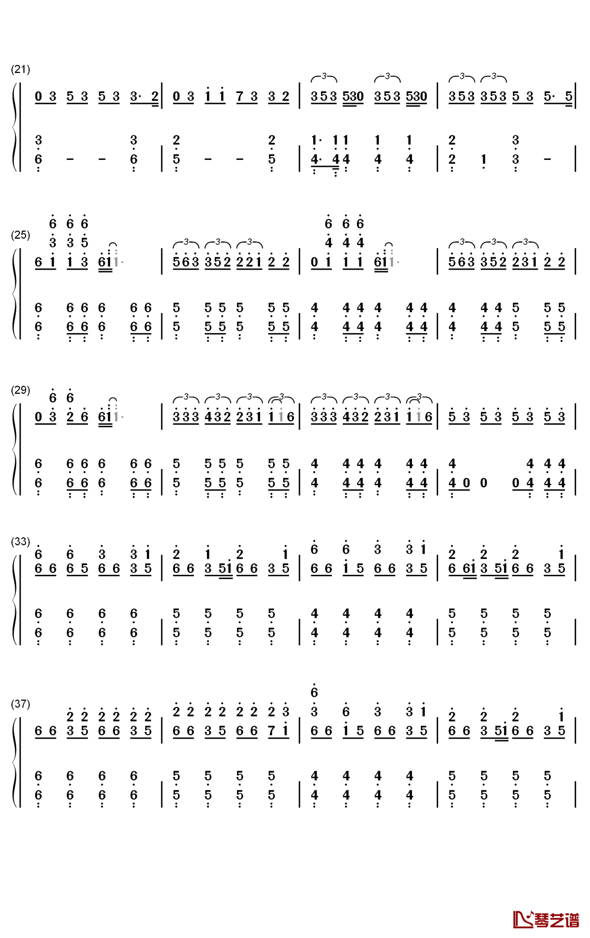 ON简谱-防弹少年团歌曲-数字双手曲谱2