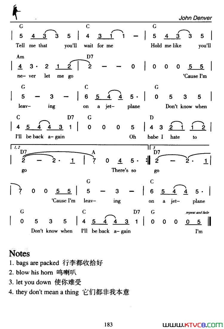LeavingonaJet-Plane乘喷气机离去Leaving on a Jet-Plane乘喷气机离去简谱1