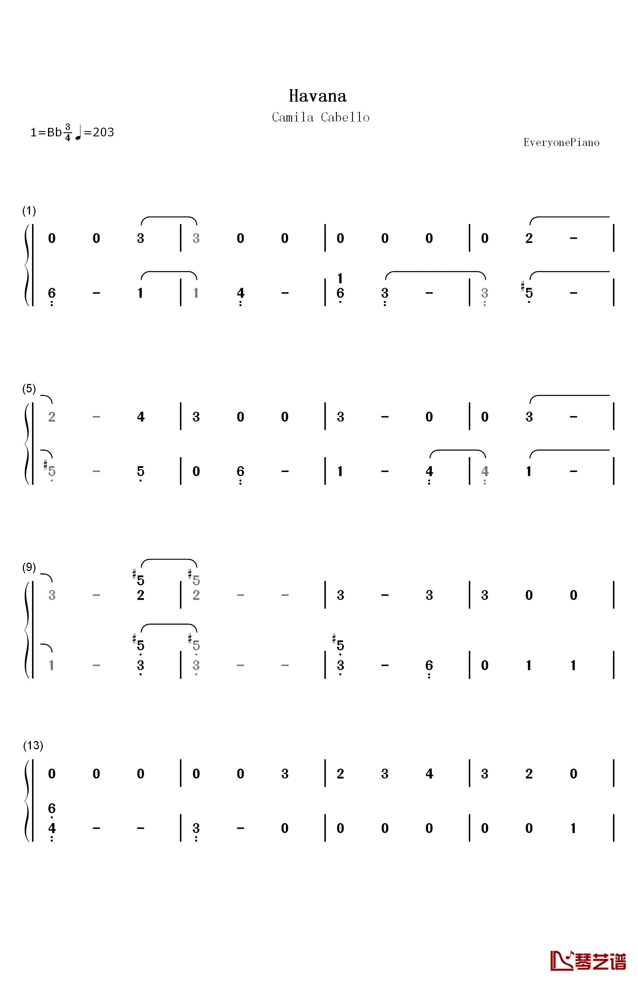 Havana钢琴简谱-数字双手-Camila Cabello1