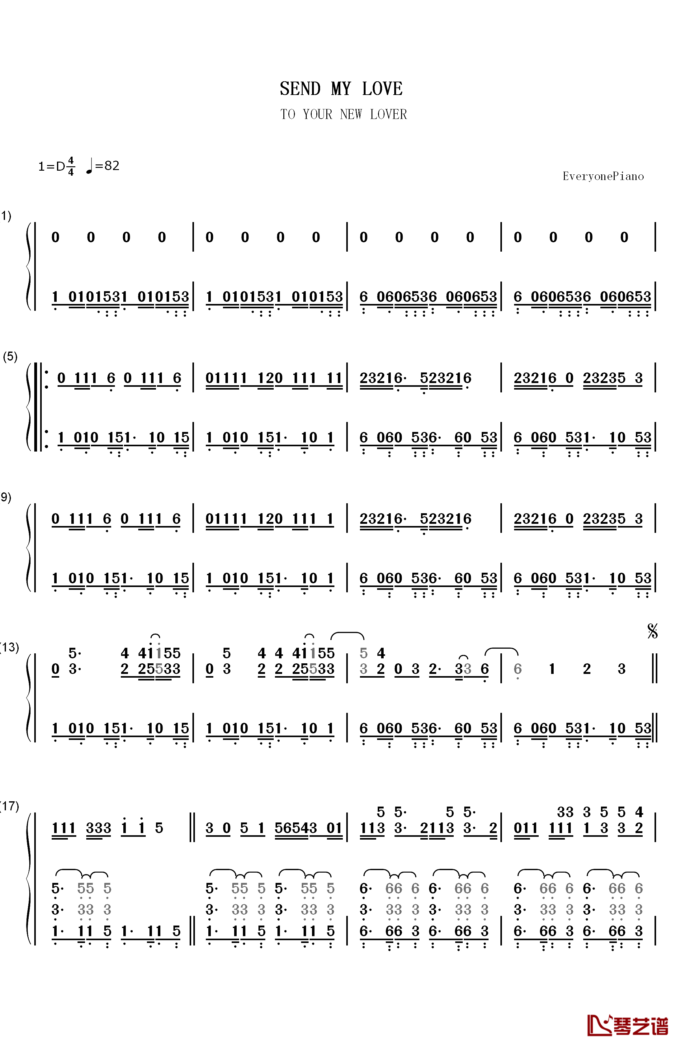 Send My Love (To Your New Lover)钢琴简谱-数字双手-Adele1