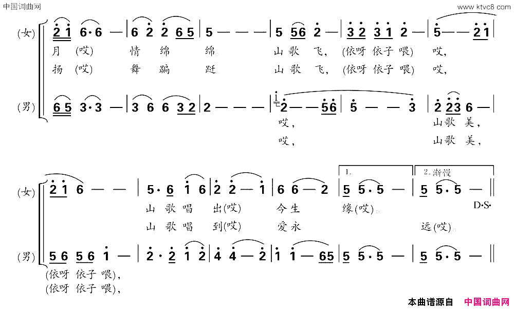 月光下的山歌简谱-王新鹏演唱-叶方义/罗奕欢词曲1