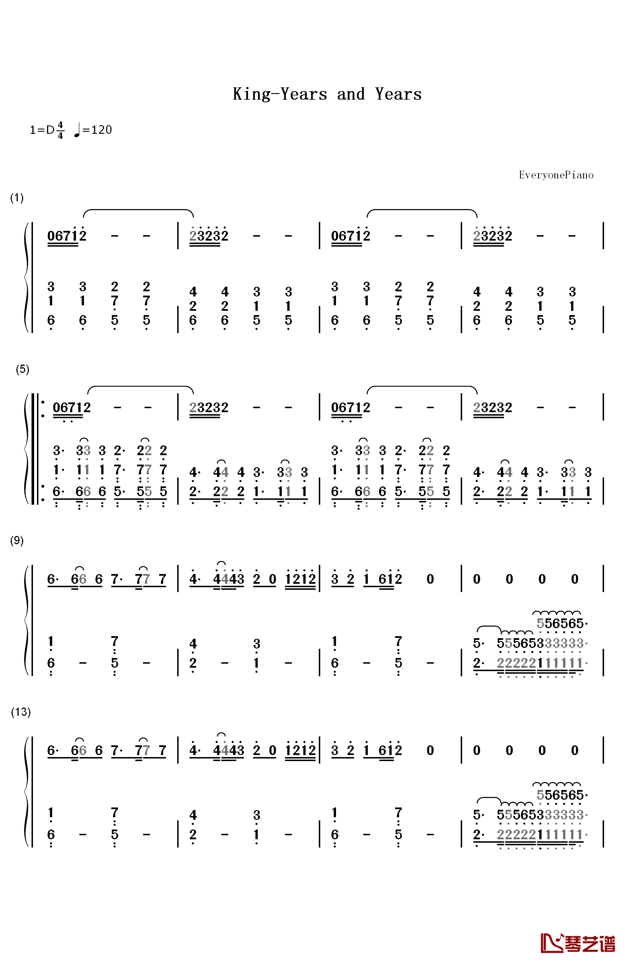 King钢琴简谱-数字双手-Years & Years1