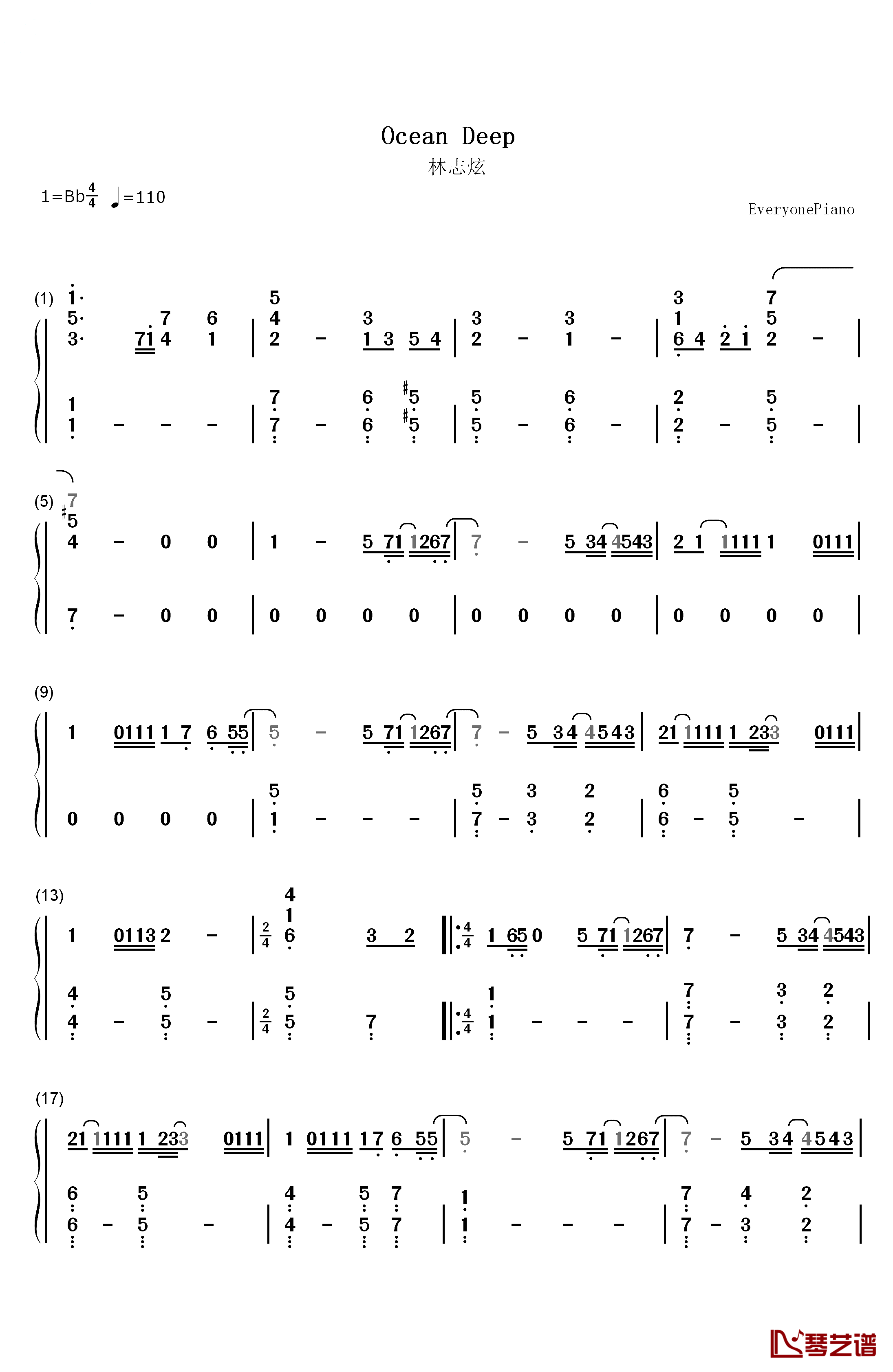 Ocean Deep钢琴简谱-数字双手-林志炫1