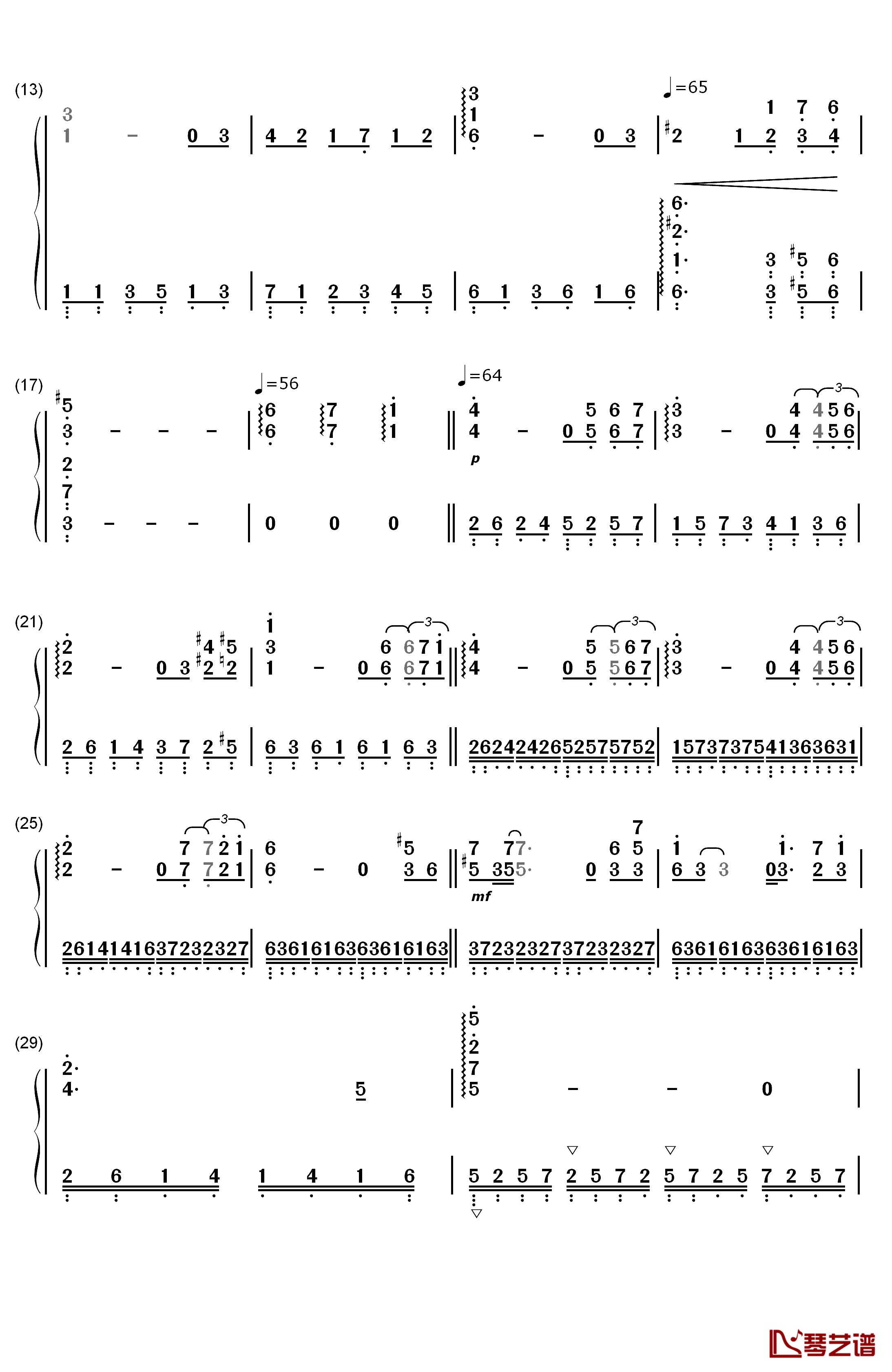 落叶 Les Feuilles Mortes钢琴简谱-数字双手-理查德克莱德曼2