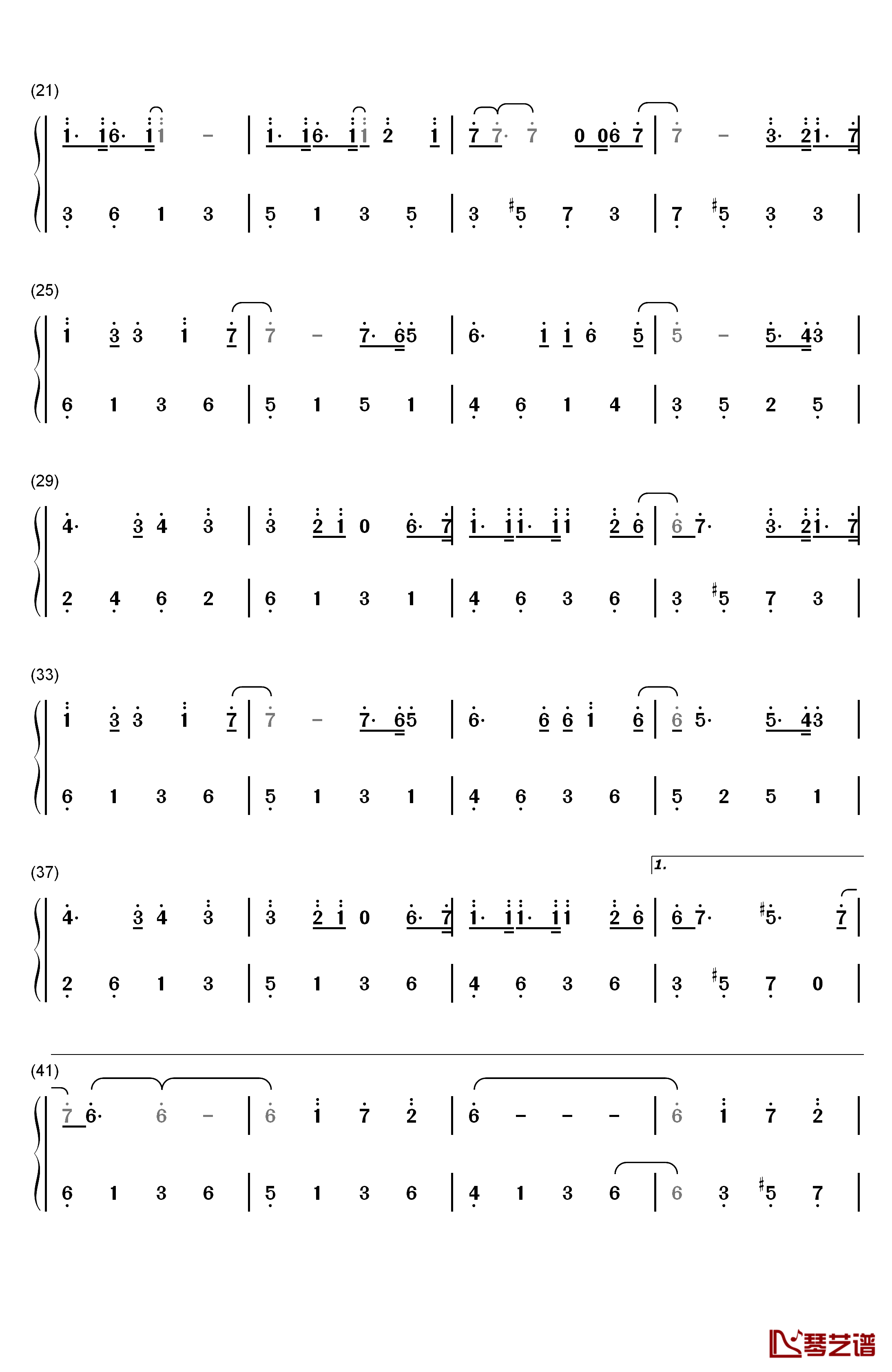 红玫瑰钢琴简谱-数字双手-陈奕迅2