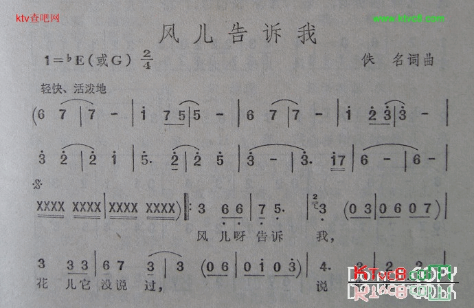 风儿告诉我简谱-许丽丽演唱1