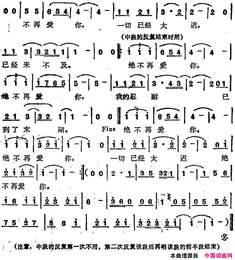 苏芮演唱金曲：绝不再爱你简谱-苏芮演唱1