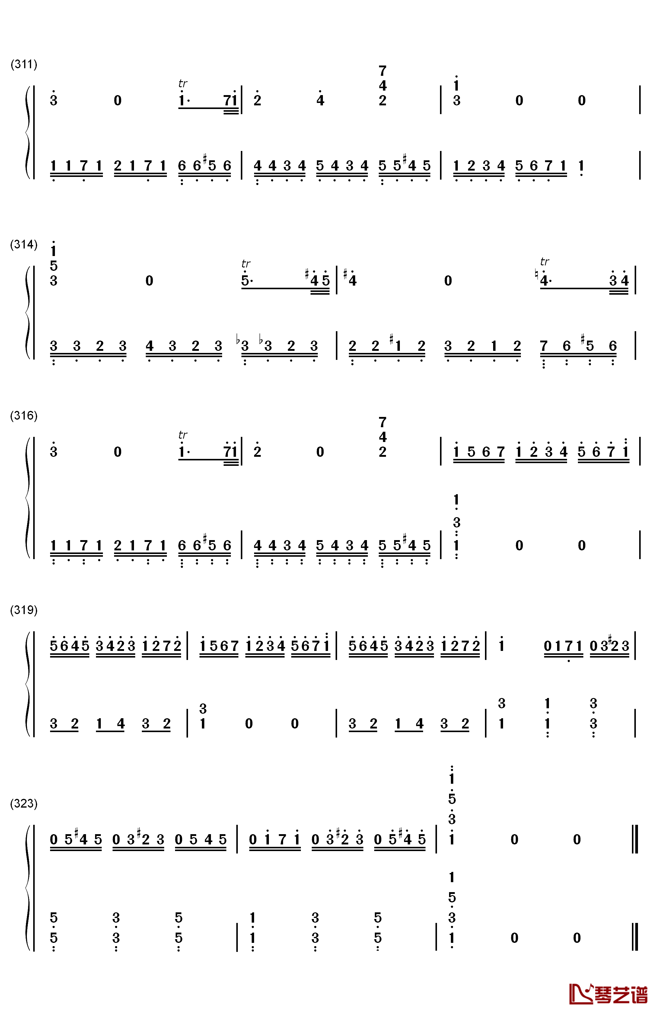 小星星变奏曲钢琴简谱-数字双手-莫扎特13
