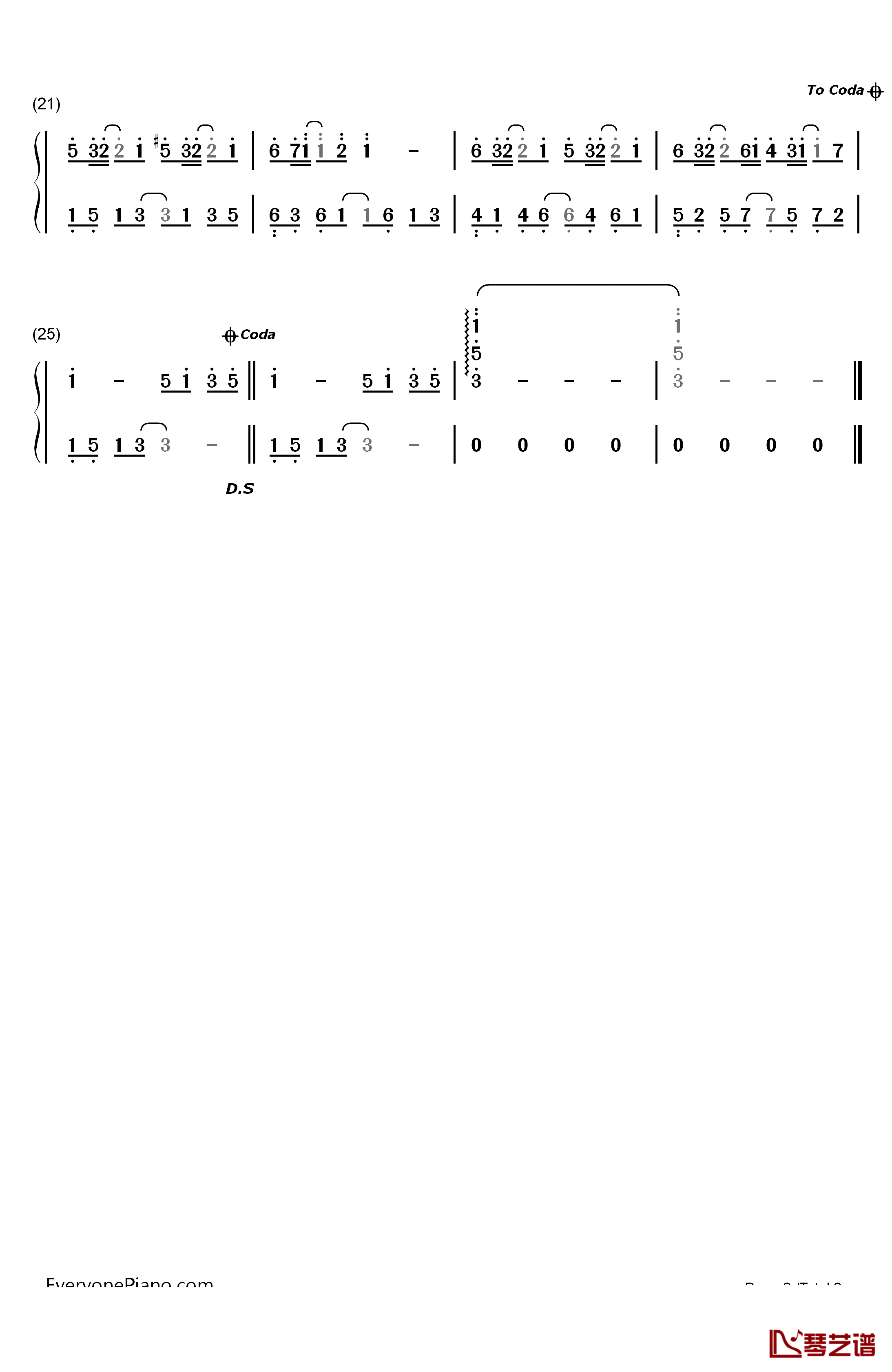 指纹钢琴简谱-数字双手-胡歌2