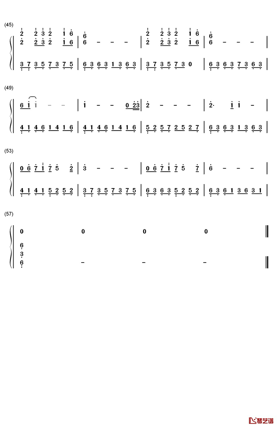 落花钢琴简谱-数字双手-林心如3