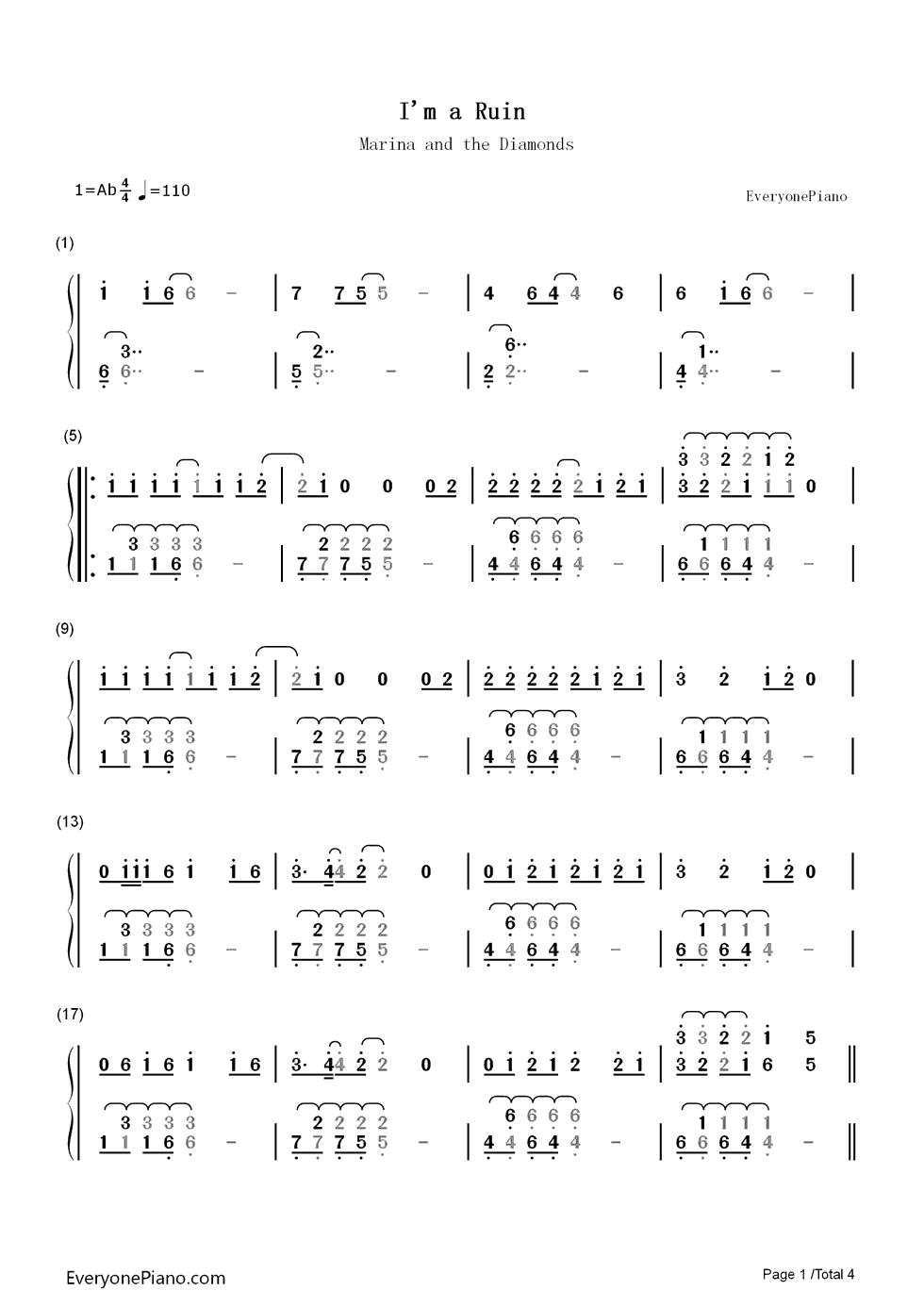 I'm a Ruin钢琴简谱-数字双手-Marina and the Diamonds1