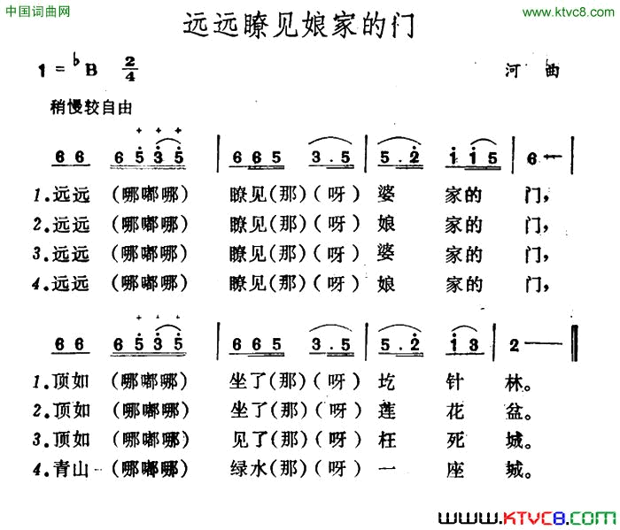 远远瞭见娘家的门简谱1