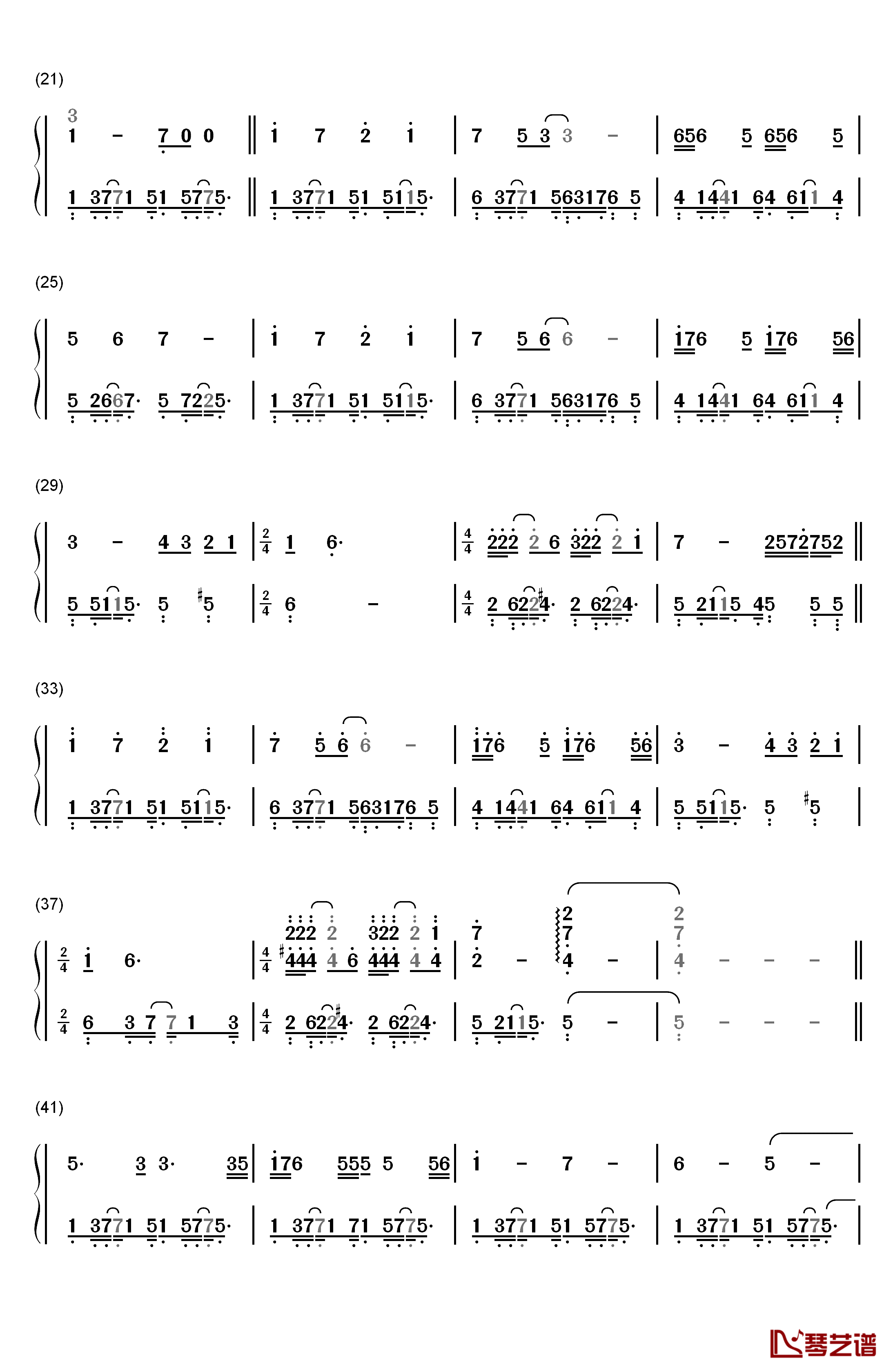 等我遇见你钢琴简谱-数字双手-李健2