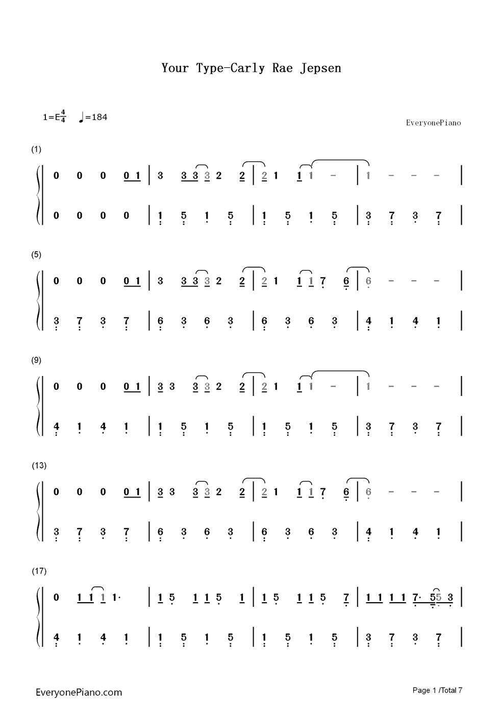 Your Type钢琴简谱-数字双手-Carly Rae Jepsen1