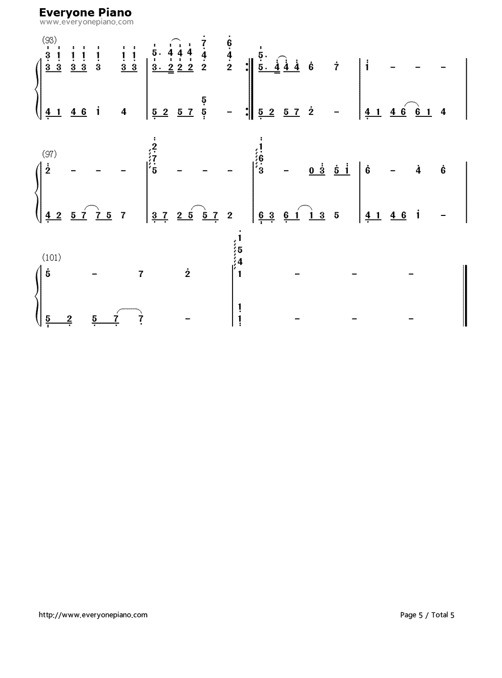 没有什么不同钢琴简谱-数字双手-曲婉婷5