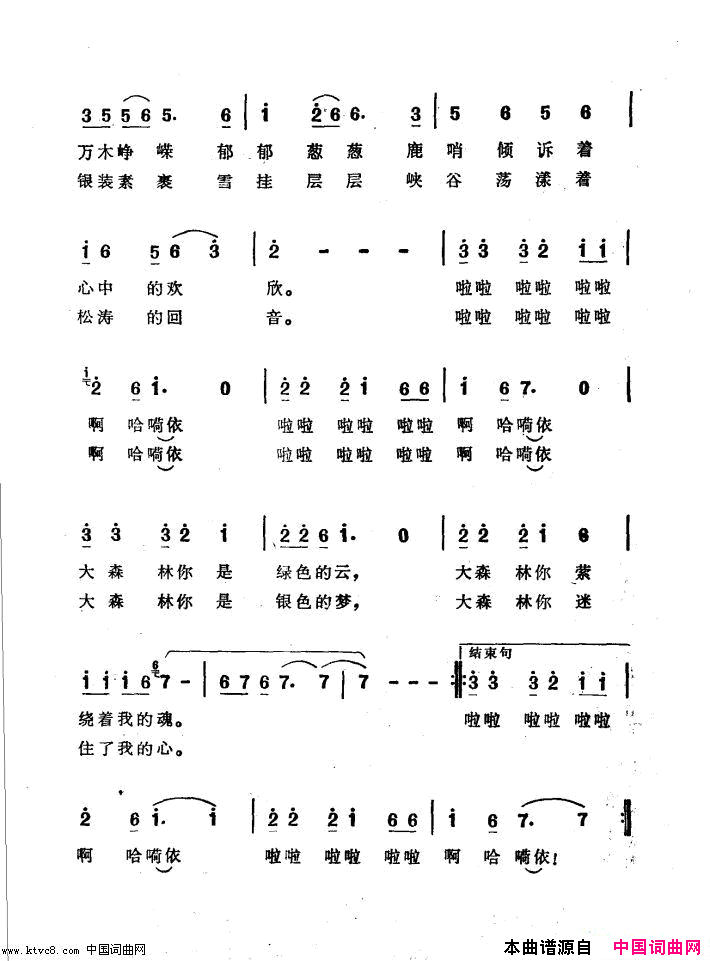 森林四季电视艺术片《呼伦贝尔情》选曲简谱1