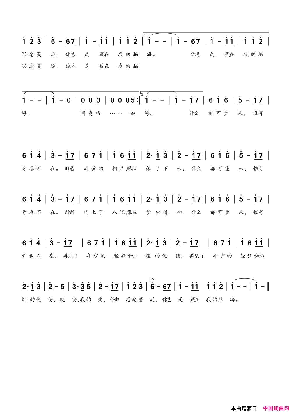 再见，灿烂的忧伤简谱-张希演唱-张希/张希词曲1