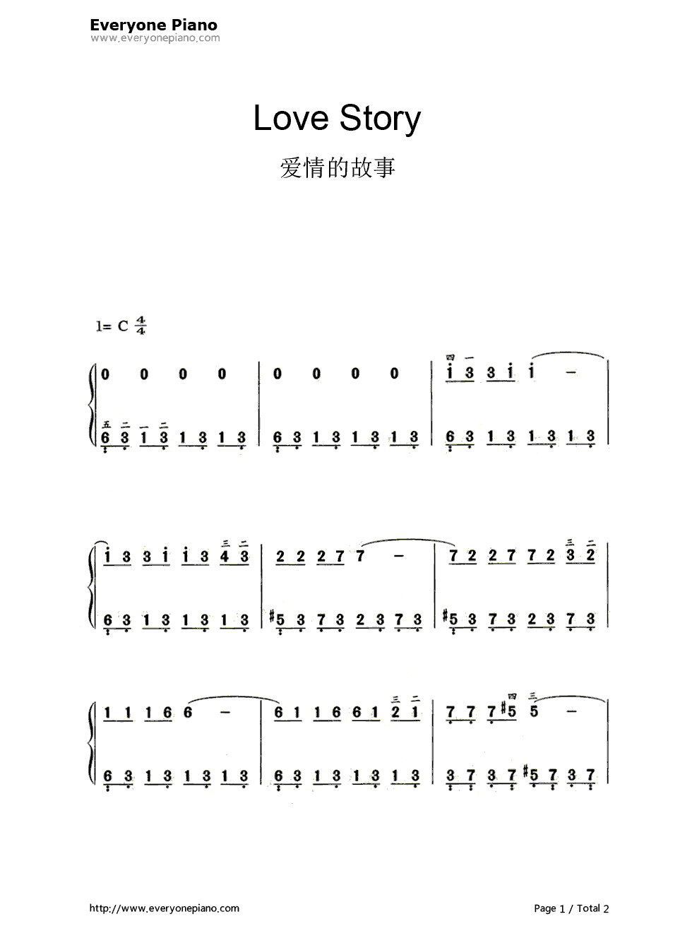 爱情的故事（Love Story）钢琴简谱-数字双手-Andy Williams1