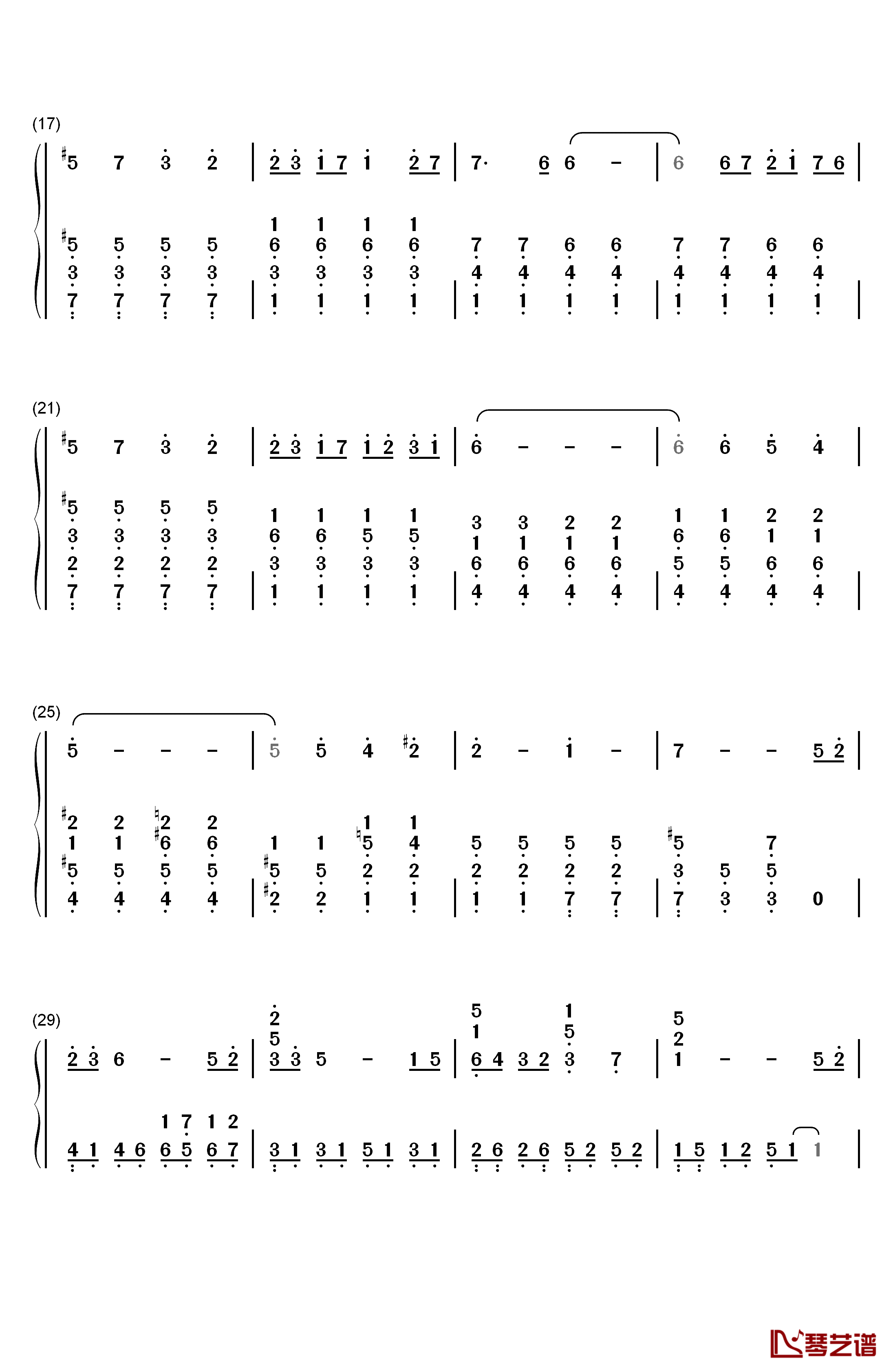 空に光る钢琴简谱-数字双手-Riya2