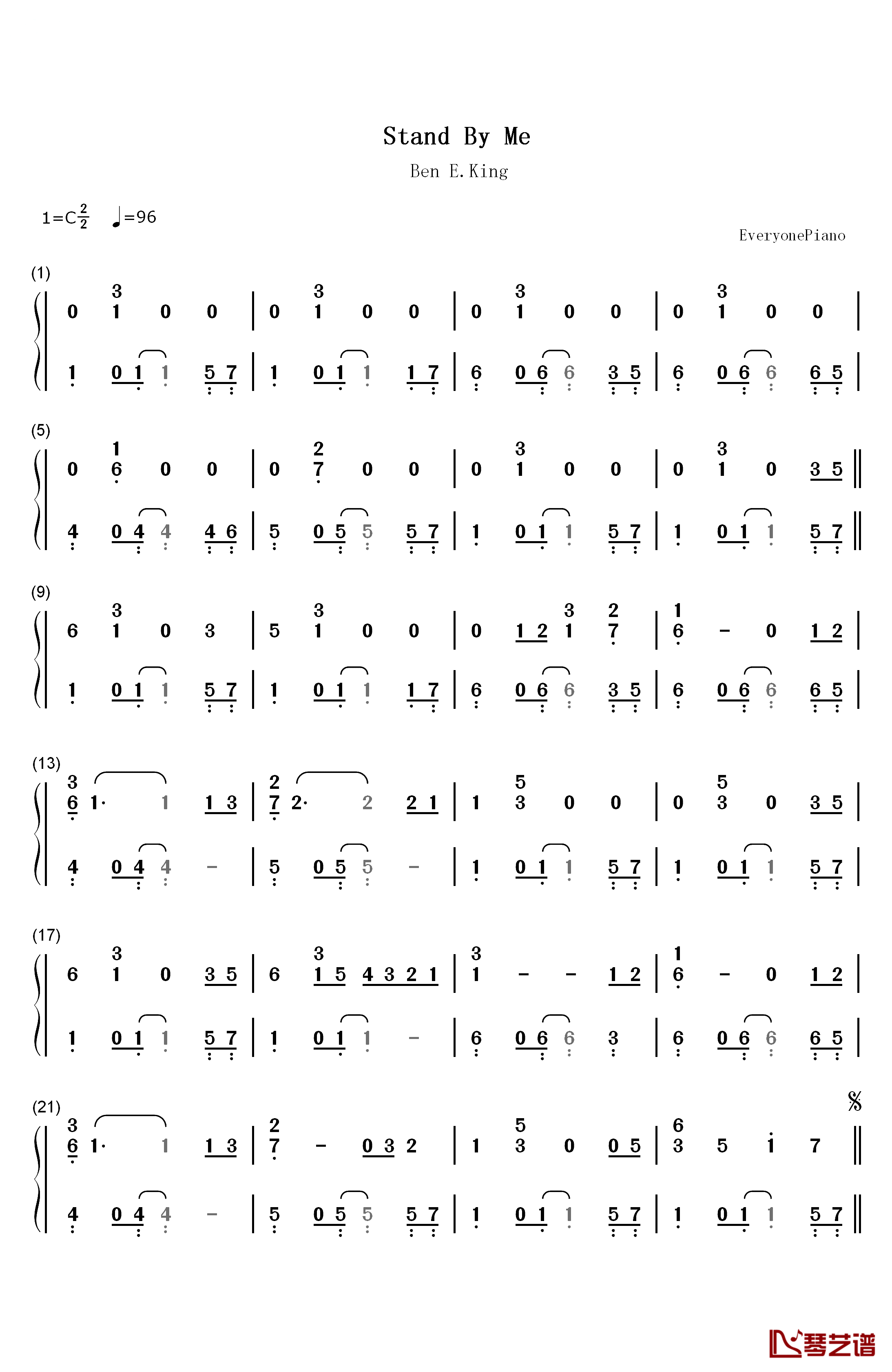 Stand by Me钢琴简谱-数字双手-Ben E. King1
