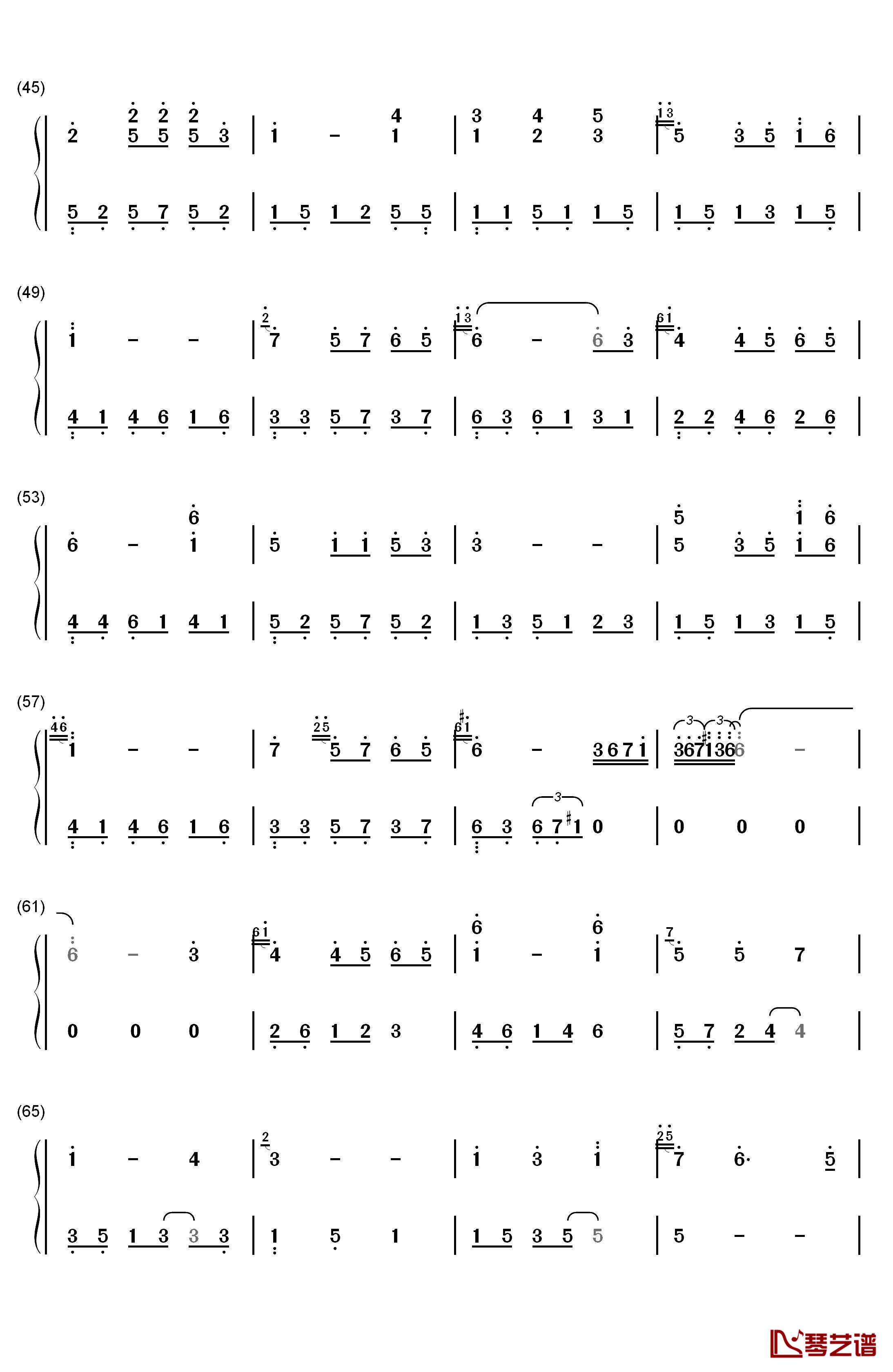 栀子花开钢琴简谱-数字双手-何炅  Angela3