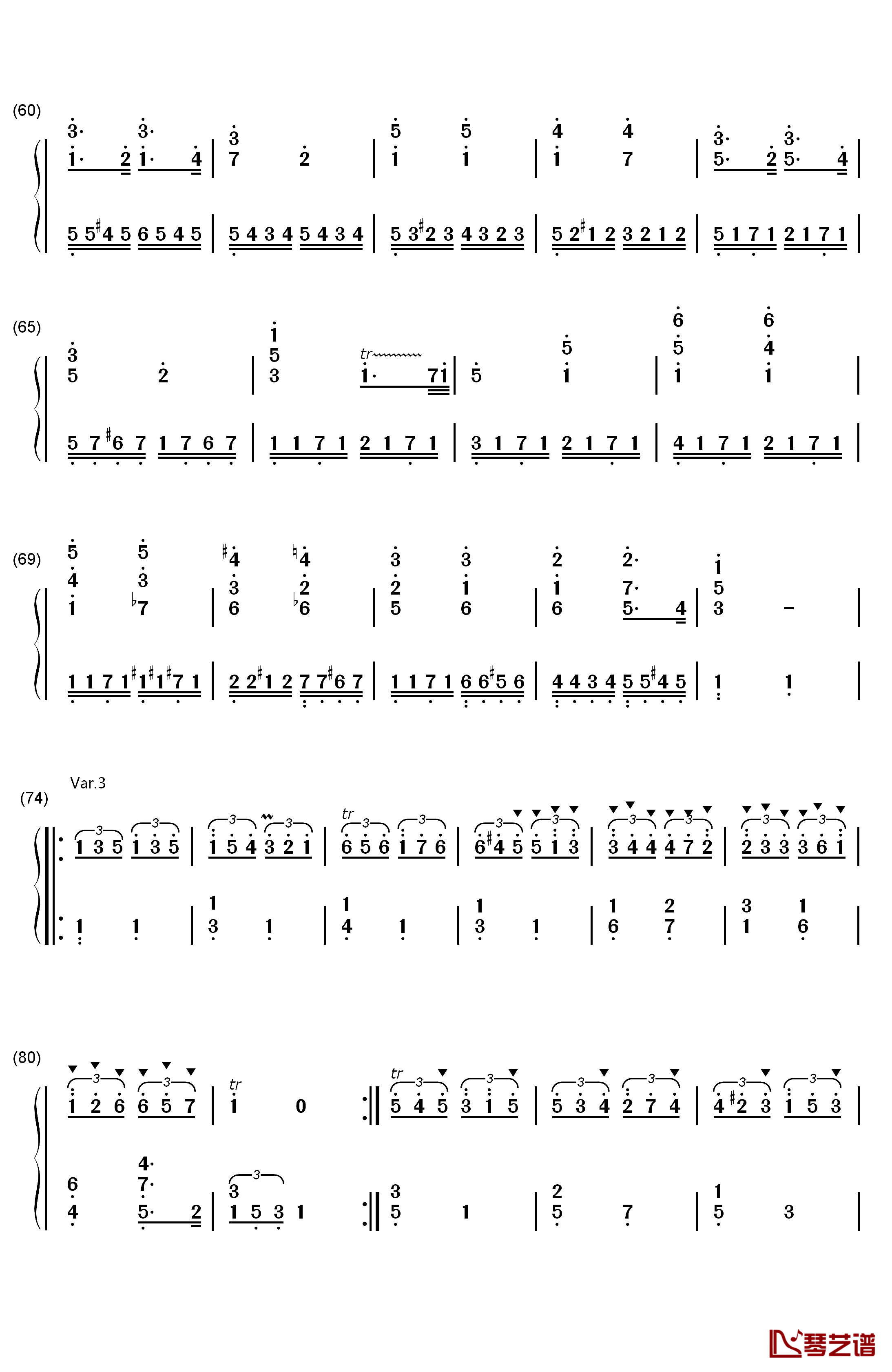 小星星变奏曲钢琴简谱-数字双手-莫扎特3