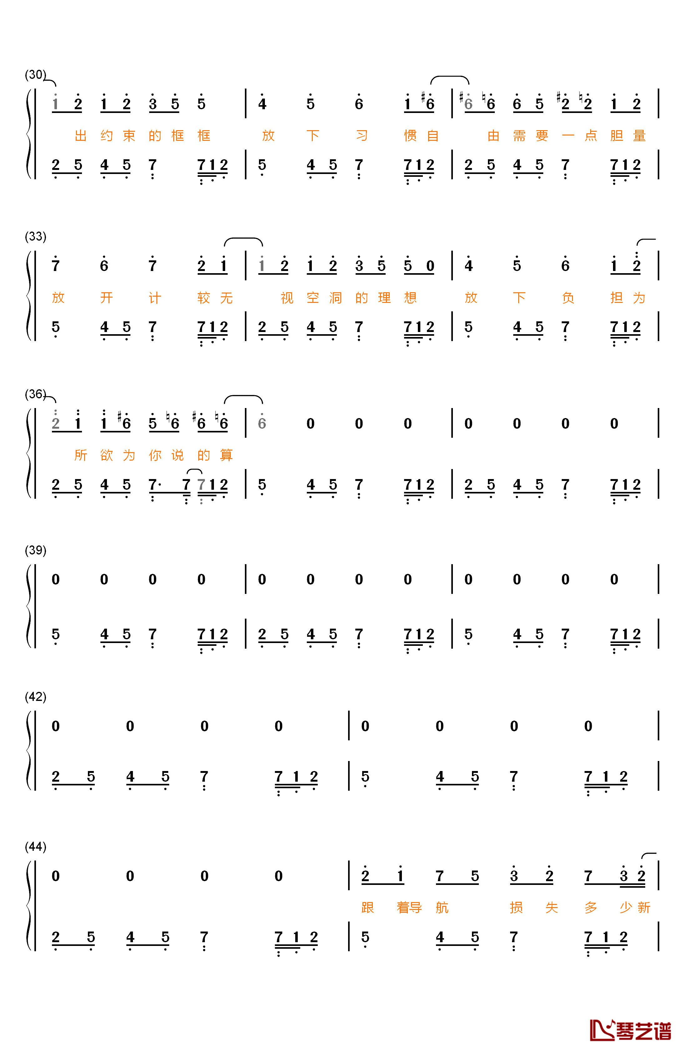 放钢琴简谱-数字双手-陈奕迅3