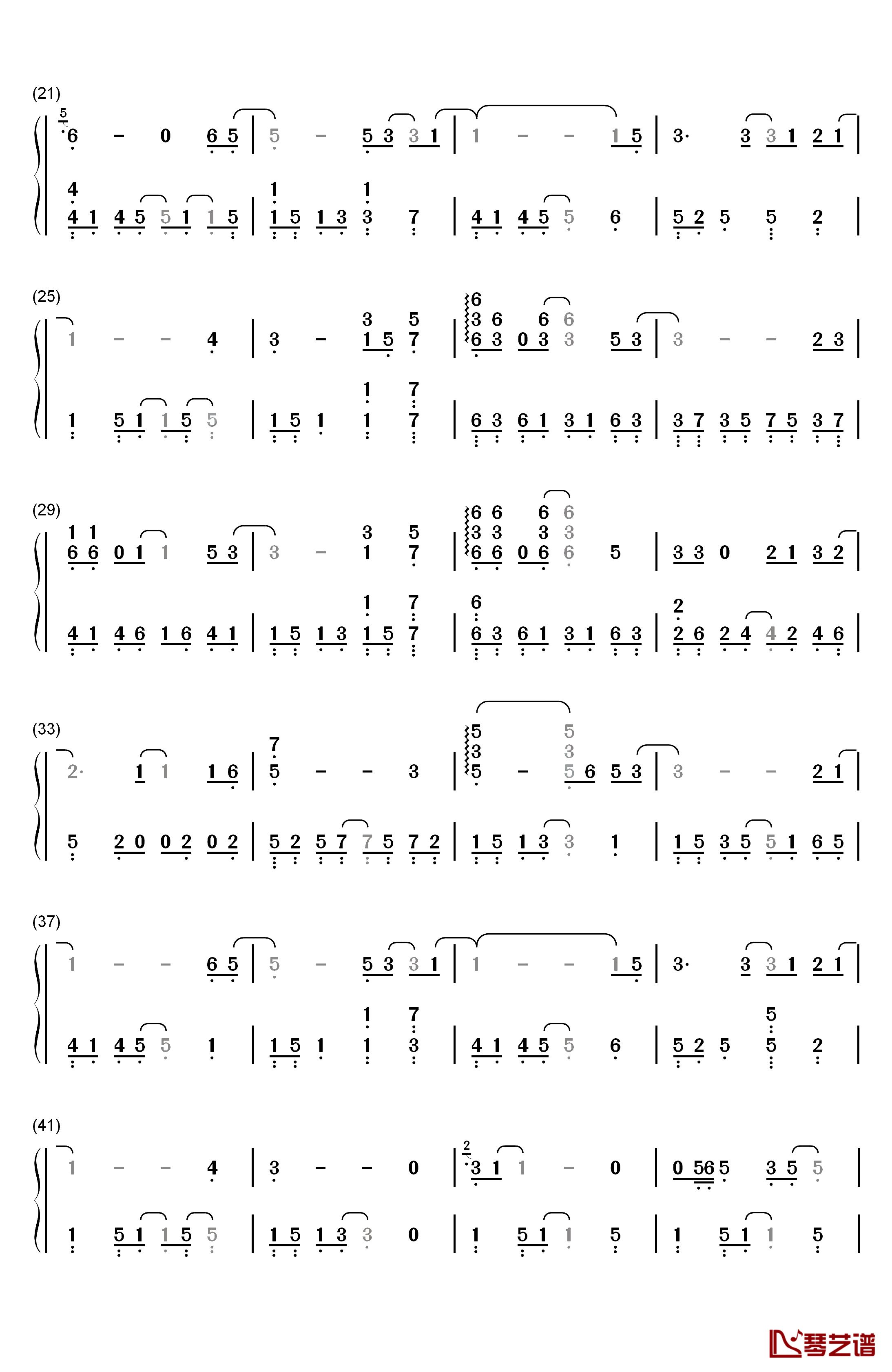 再见钢琴简谱-数字双手-王俊凯2