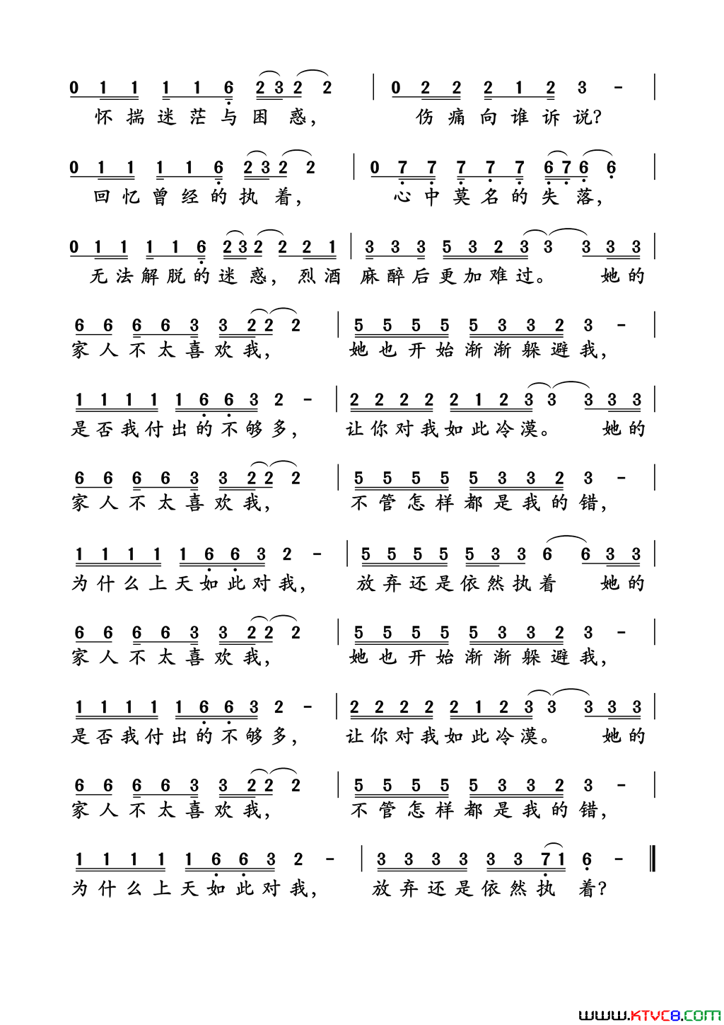 她的家人不喜欢我简谱-孙世彦演唱-黄路耀/孙世彦词曲1