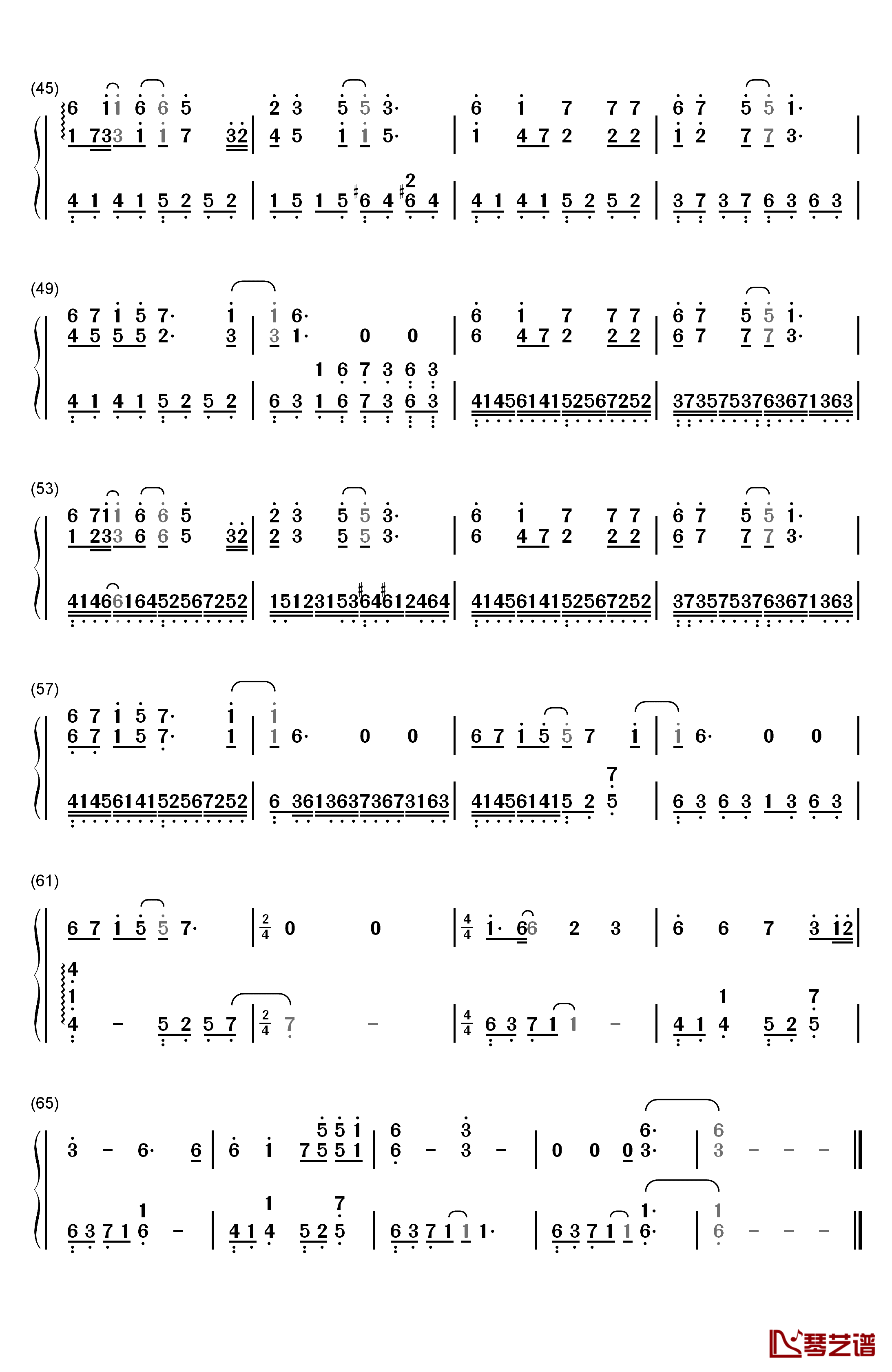 红颜旧钢琴简谱-数字双手-刘涛3