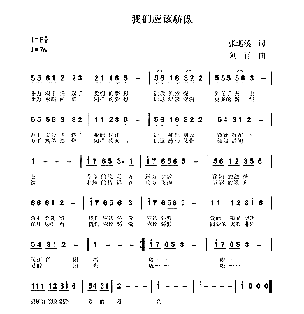 我们应该骄傲2007圆梦行动主题歌简谱-谭晶演唱-张迎溪/刘青词曲1