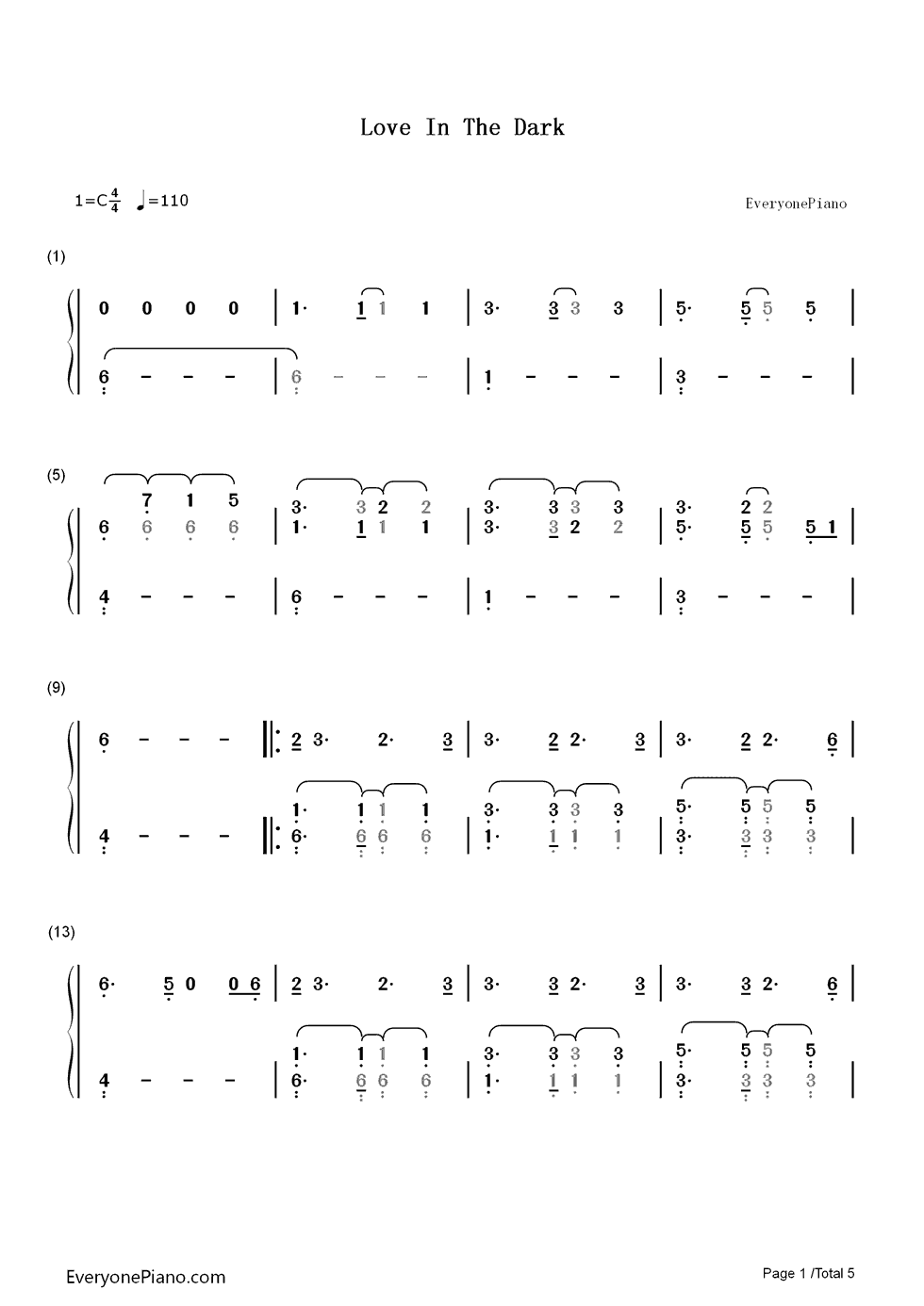 Love in the Dark钢琴简谱-数字双手-Adele1