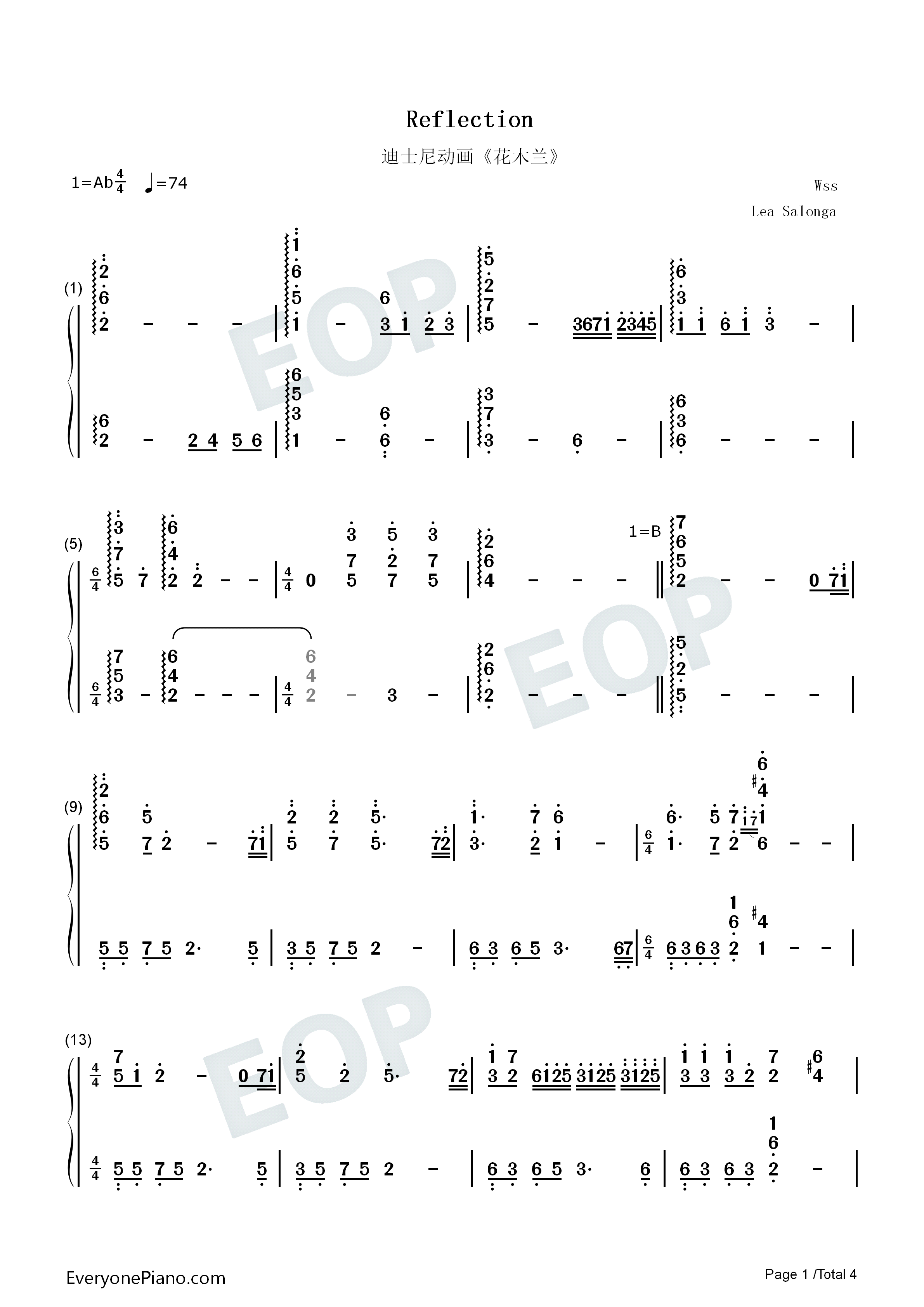 Reflection钢琴简谱-Lea Salonga演唱1